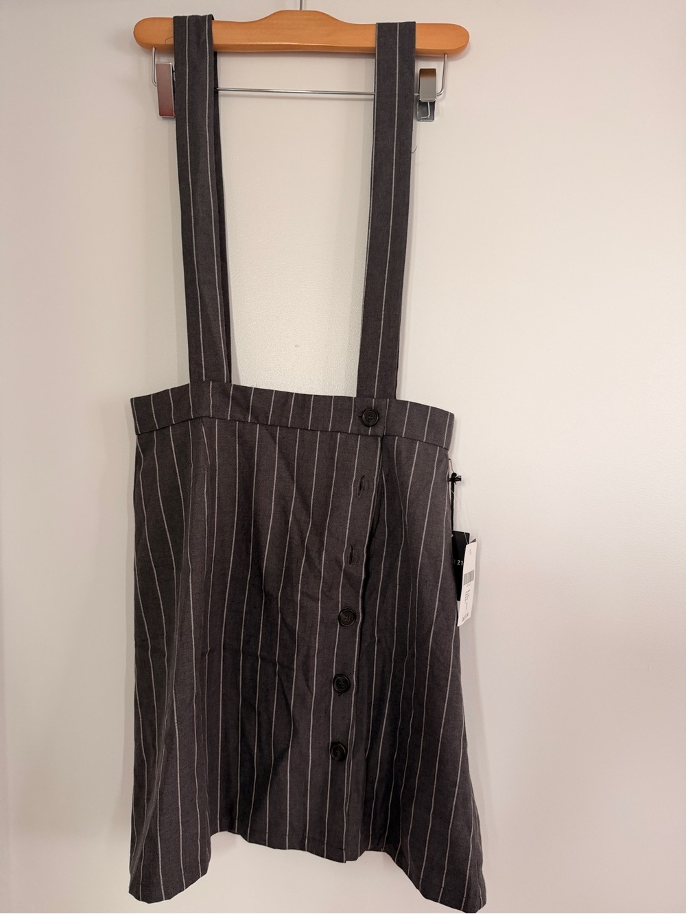Forever 21 Striped Dark Grey Suspenders Skirt
